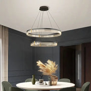 Modern black and gold decorbites circle chandelier with sleek double-ring led design for dining room lighting
