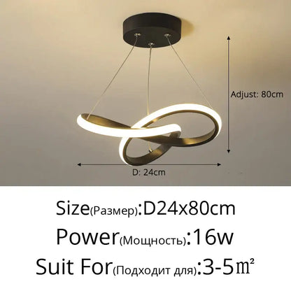 Modern black and gold decorbites contemporary chandelier with infinity loop led light and adjustable height for dining room