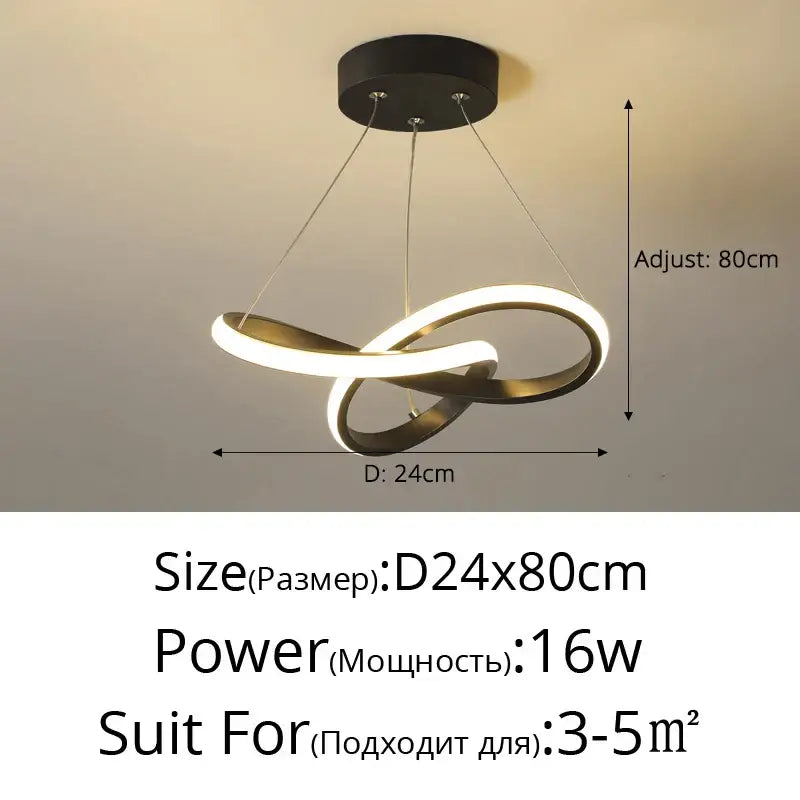 Modern black and gold decorbites contemporary chandelier with infinity loop led light and adjustable height for dining room