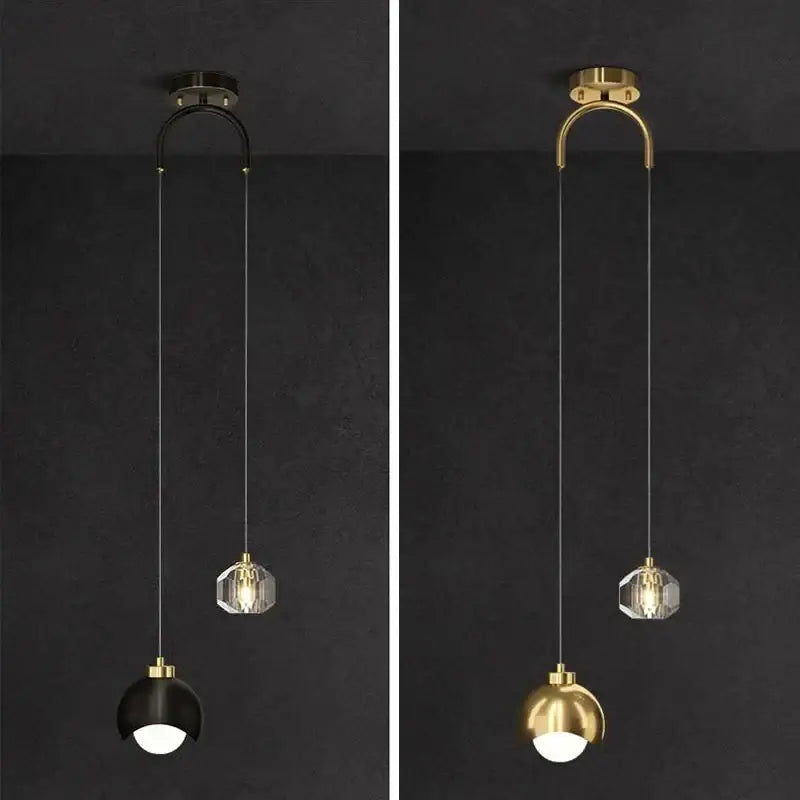 Modern black and gold decorbites crystal round chandelier with curved metal arm and faceted crystal globe for bedroom lighting
