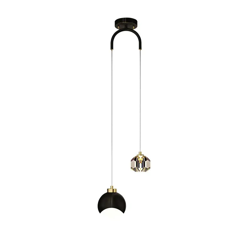Modern black and gold decorbites crystal round chandelier with a matte black dome and faceted crystal globe pendant light