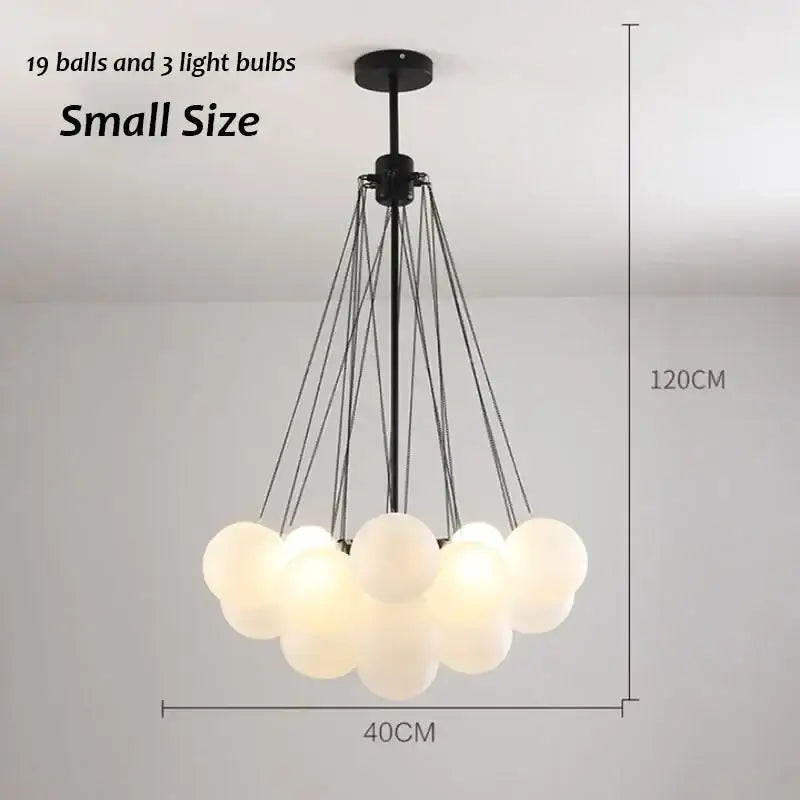 Modern black and gold decorbites glass chandelier with 19 frosted glass spheres for dining room lighting