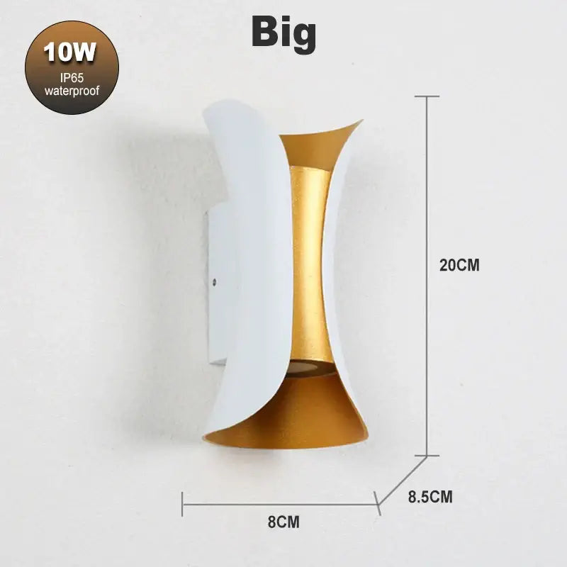 Modern black and gold decorbites led waterproof wall lamp with two-tone white and gold curved metallic design