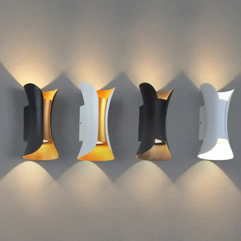 Modern black and gold decorbites led waterproof wall lamp with dual-tone curved black and white bodies for living room lighting