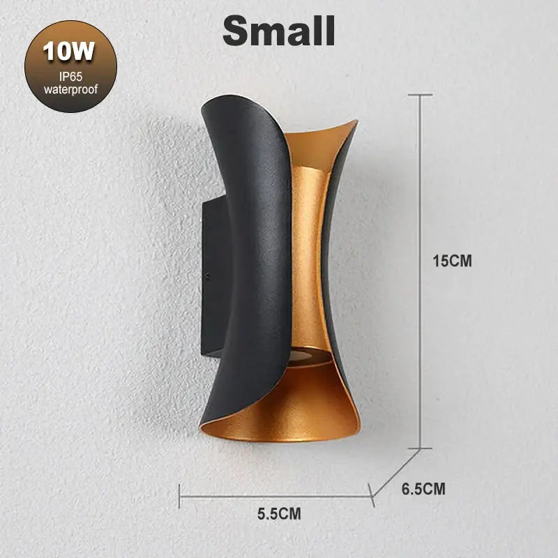 A sleek modern wall lamp with black and gold metallic finish decorbites led waterproof for living room use