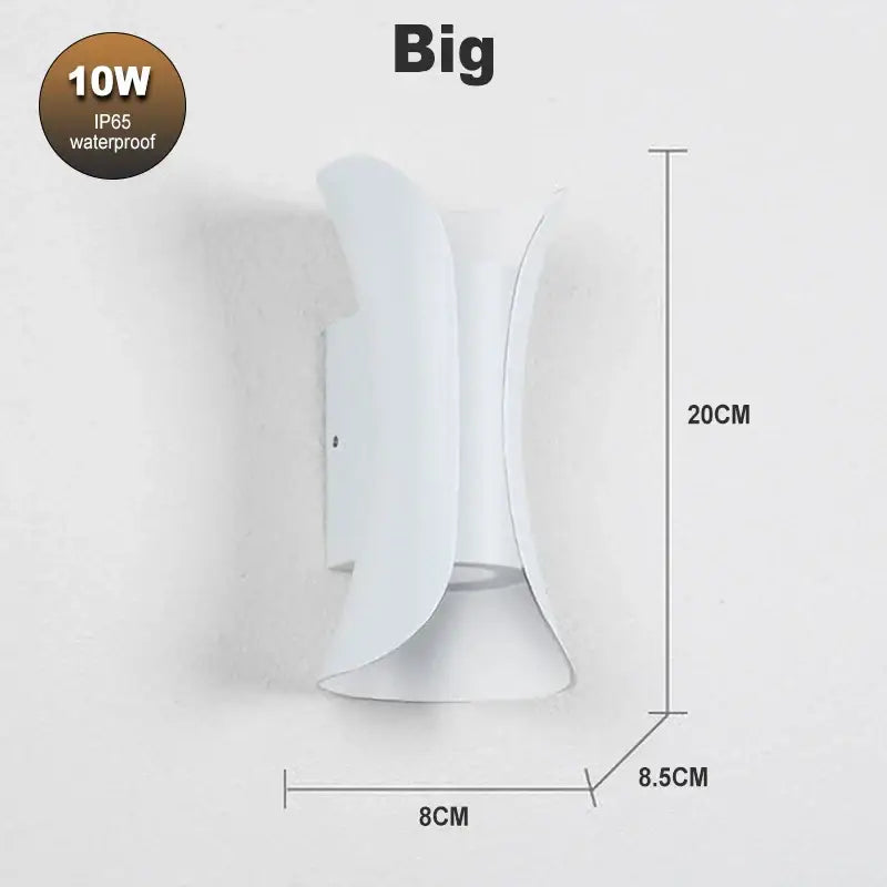 White sleek modern wall lamp with curved design and 10w ip65 waterproof decorbites led waterproof for living room