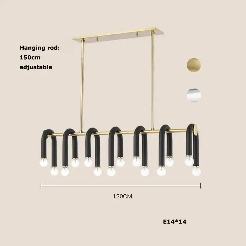 Modern black and brass dimmable led chandelier with 14 exposed bulbs for living room decorbites black aluminum tube light