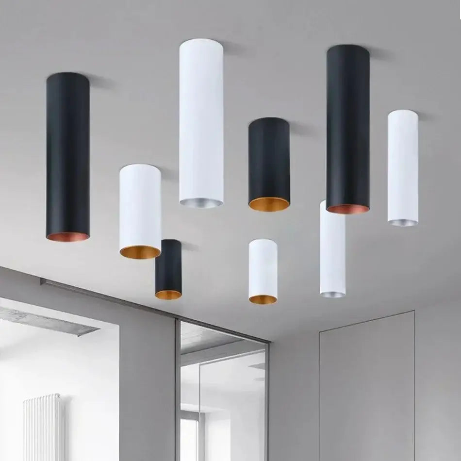 Modern black and gold dimmable led downlight with sleek cylindrical design and copper or silver accents for living room use