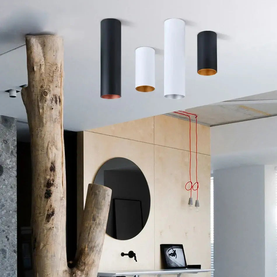 Modern black and white cylindrical dimmable led downlight with gold interiors for living room ceiling lighting