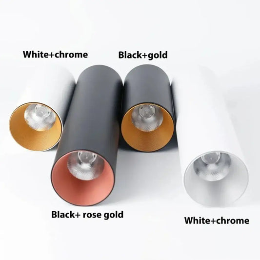 Modern black and gold dimmable led downlight featuring sleek cylindrical design for living room ceiling lighting