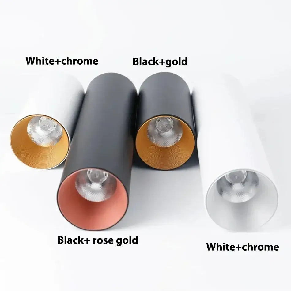 Modern black and gold dimmable led downlight featuring sleek cylindrical design for living room ceiling lighting