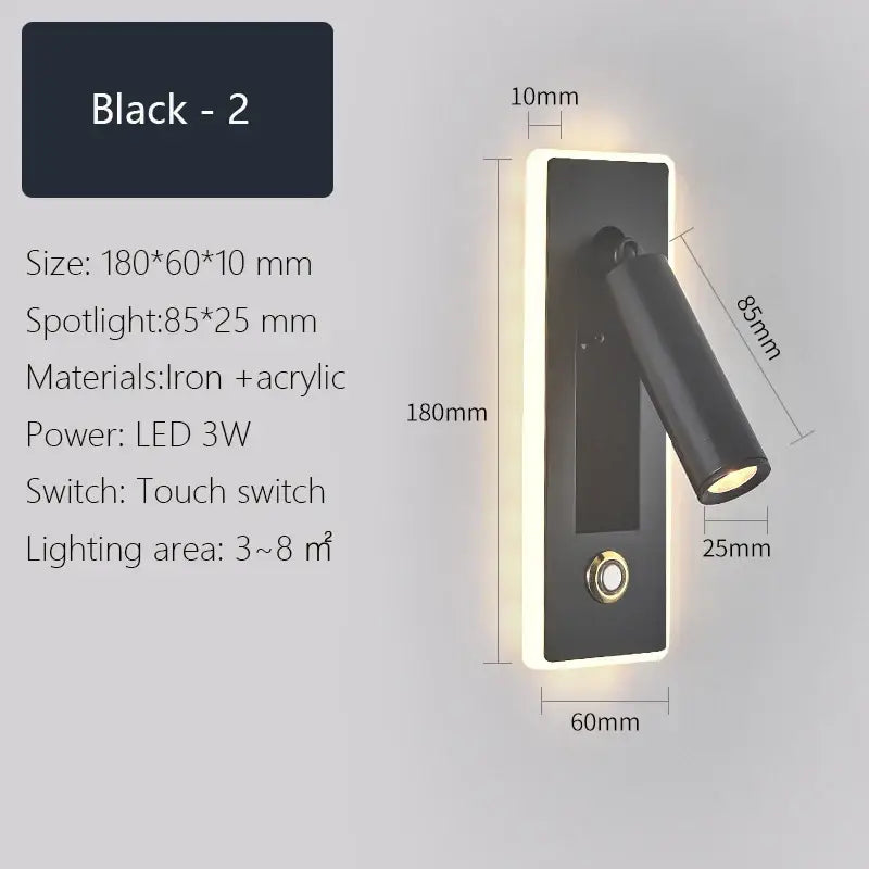 Modern black and gold dimmable led wall sconce with sleek iron and acrylic design and adjustable arm for targeted illumination