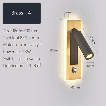 Brass-finished wall sconce with black adjustable arm and touch switch from decorbites dimmable led wall collection