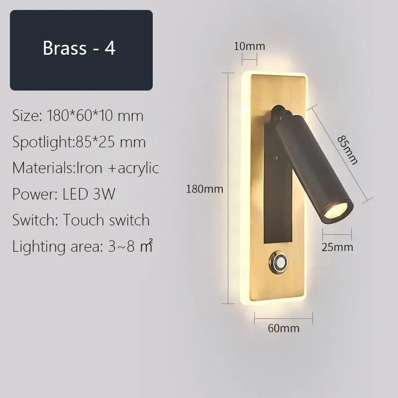 Brass-finished wall sconce with black adjustable arm and touch switch from decorbites dimmable led wall collection