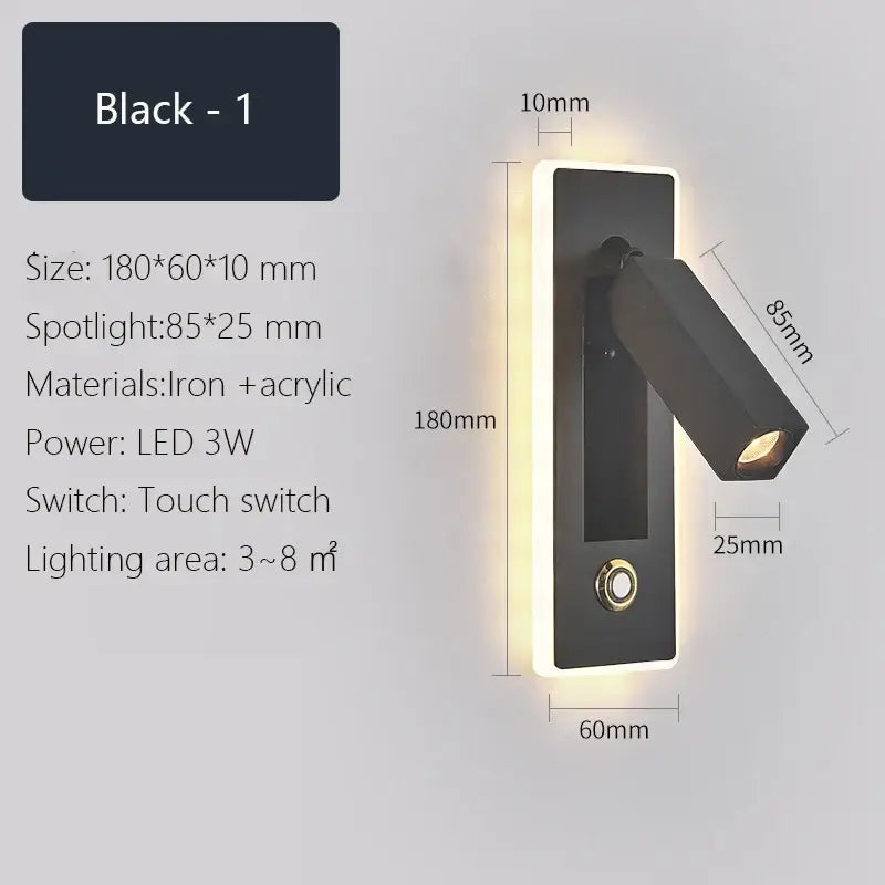 Modern black and gold decorbites dimmable led wall sconce with iron acrylic design and adjustable arm for targeted lighting