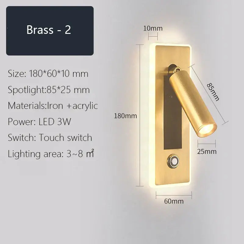 Modern black and gold brass-finished wall sconce with cylindrical adjustable head and touch switch decorbites dimmable led wall light