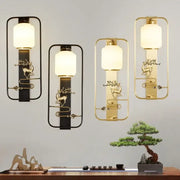 Three modern wall lights with black and gold elk decor wall rectangular sconces featuring frosted glass shades
