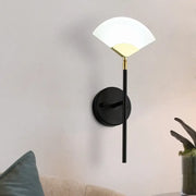 Modern black and gold fan wall mount light with white glass shade ideal for bedroom wall mount sconce lighting