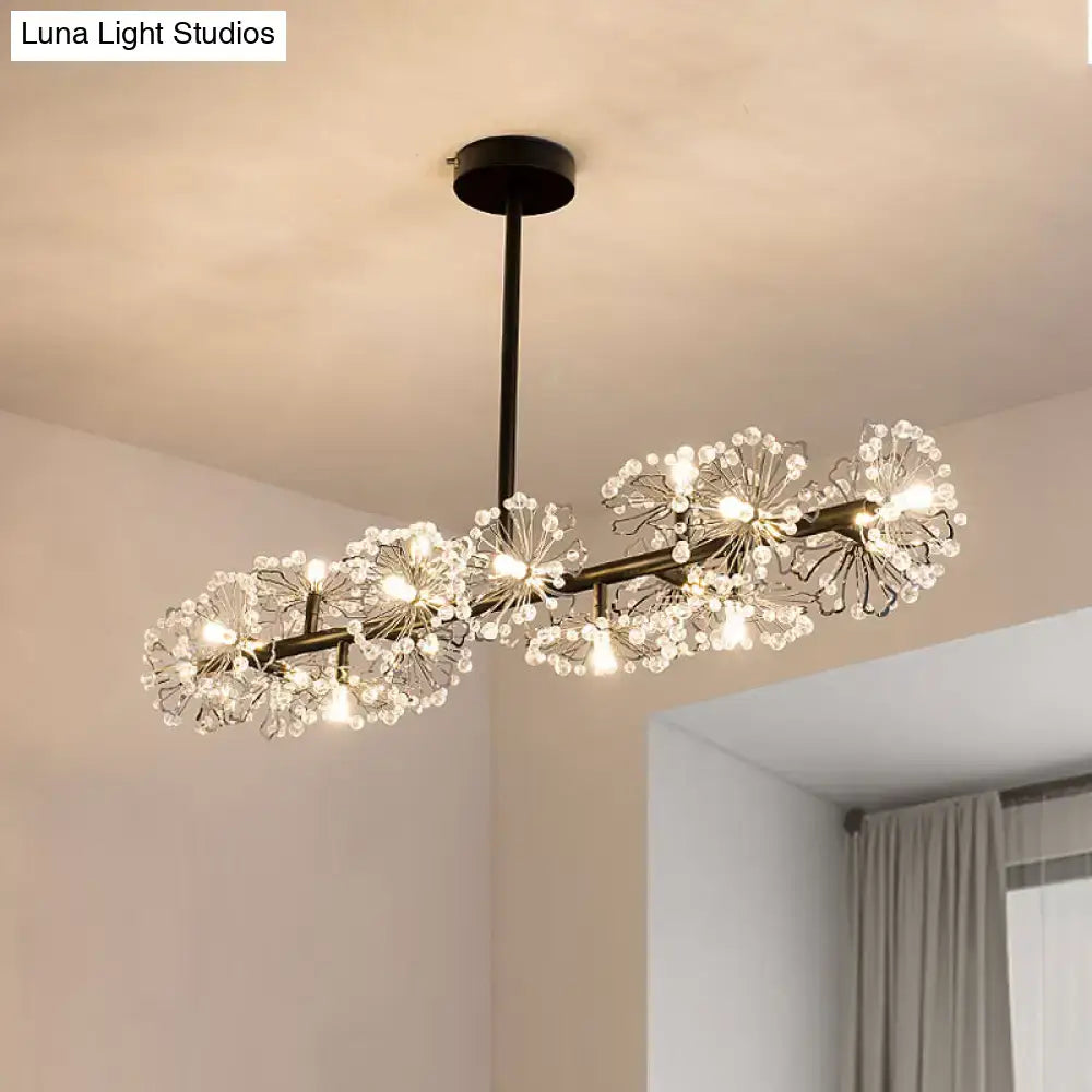 DecorBites modern black gold floral ceiling light pendant with black metal frame and 16-head crystal design