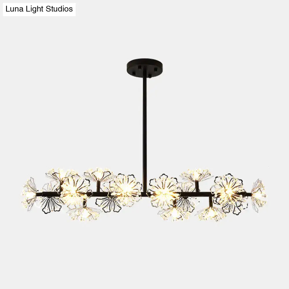 Decorbites™ modern black gold floral ceiling light with 16-head crystal design and translucent glass flower fixtures