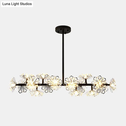 Decorbites™ modern black gold floral ceiling light with 16-head crystal design and translucent glass flower fixtures