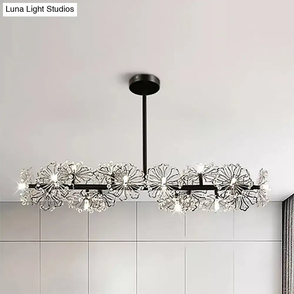 Decorbites modern black gold floral ceiling light with 16-head crystal design and black metal chandelier accents