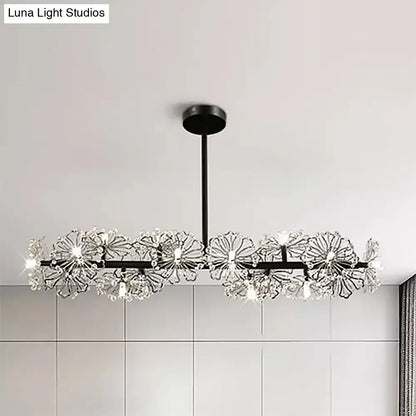 Decorbites modern black gold floral ceiling light with 16-head crystal design and black metal chandelier accents