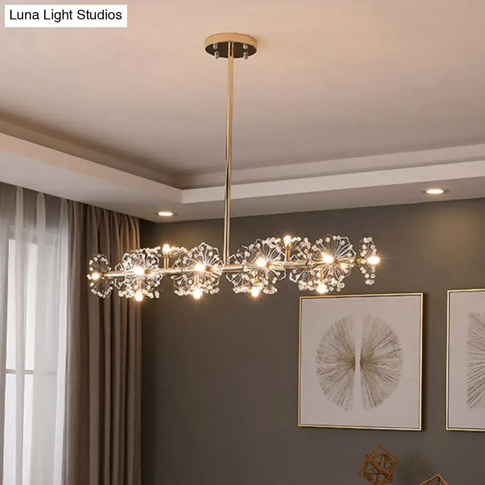 DecorBites™ modern black gold floral ceiling light with 16-head gold-toned crystal flower design pendant fixture