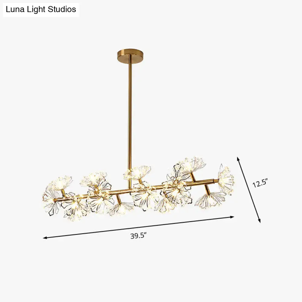 Decorbites modern black gold floral ceiling light with 16-head crystal flower design on a sleek horizontal bar