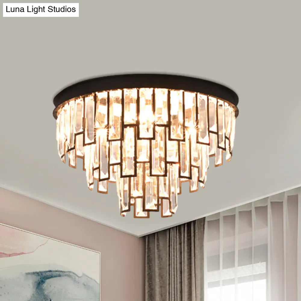 DecorBites™ DecorBites™ Modern Black/Gold Flush Mount Light with Clear Crystals - Ideal for Bedroom