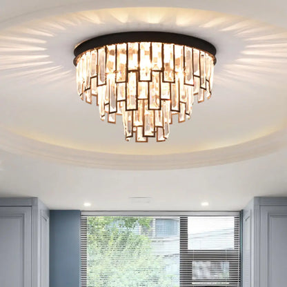 DecorBites™ DecorBites™ Modern Black/Gold Flush Mount Light with Clear Crystals - Ideal for Bedroom