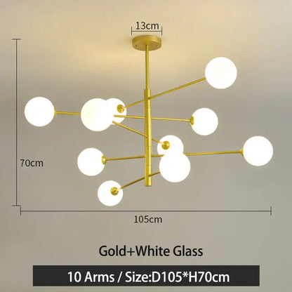 Modern black and gold g9 led chandelier with ten white glass globes gold finish decorbites black gold lighting