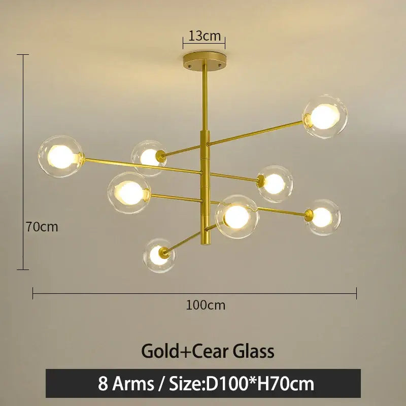 Modern black and gold g9 led chandelier with eight clear glass globe bulbs by decorbites black gold for living room decor