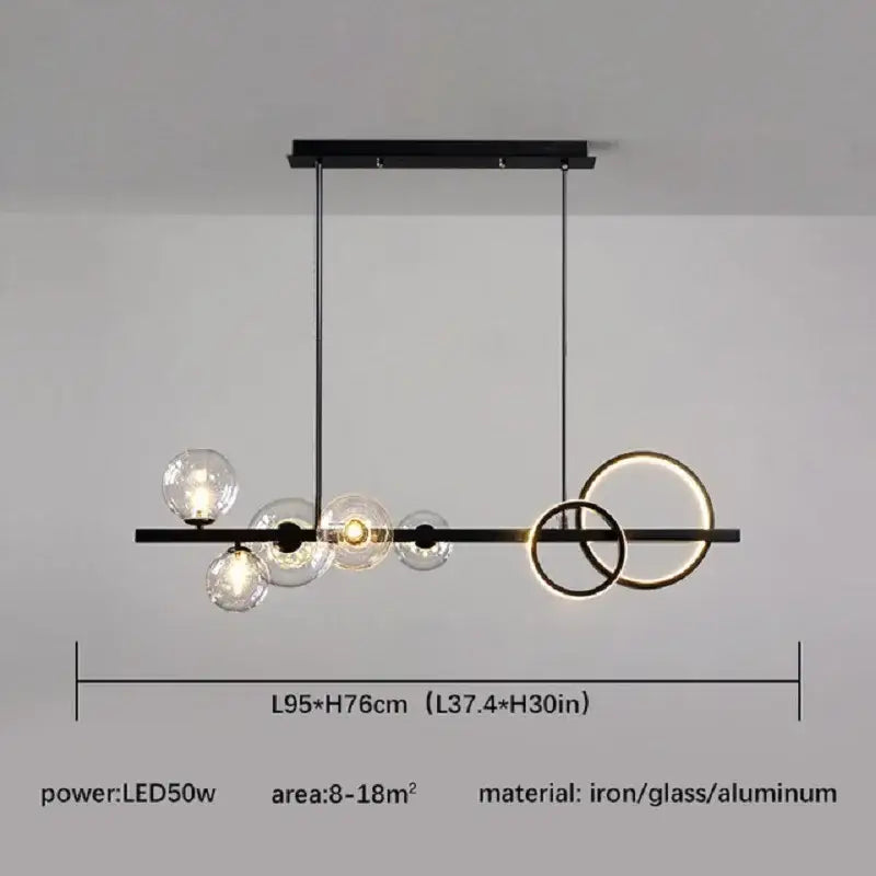 Modern black and gold glass ball led chandelier with clear spheres and glowing rings for dining room decorbites glass ball
