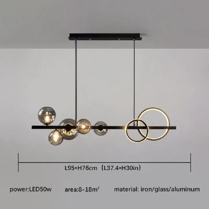 Modern black and gold glass ball led chandelier with metal rings and glass spheres for dining room decorbites glass ball