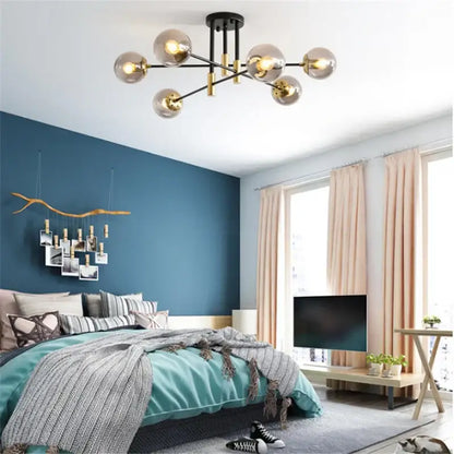 Modern black and gold glass ball led chandelier with spherical glass shades for living room decorbites glass ball lighting