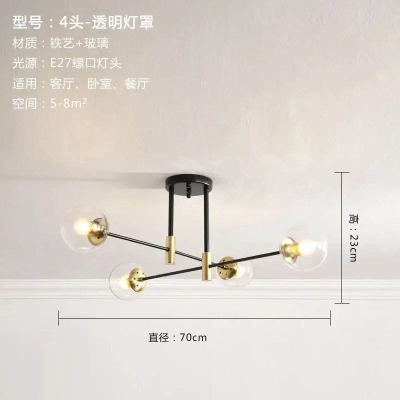 Modern black and brass glass ball led chandelier with four clear glass globes for living room decorbites glass ball design