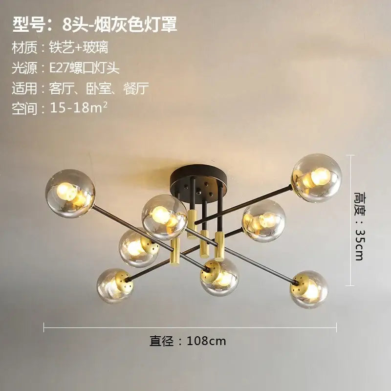 Modern black and gold glass ball led chandelier with smoked glass globe shades and brass joints for living room decorbites glass ball