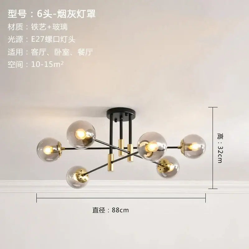 Modern black and gold glass ball led chandelier with six smoked glass globe shades for living room decorbites glass ball