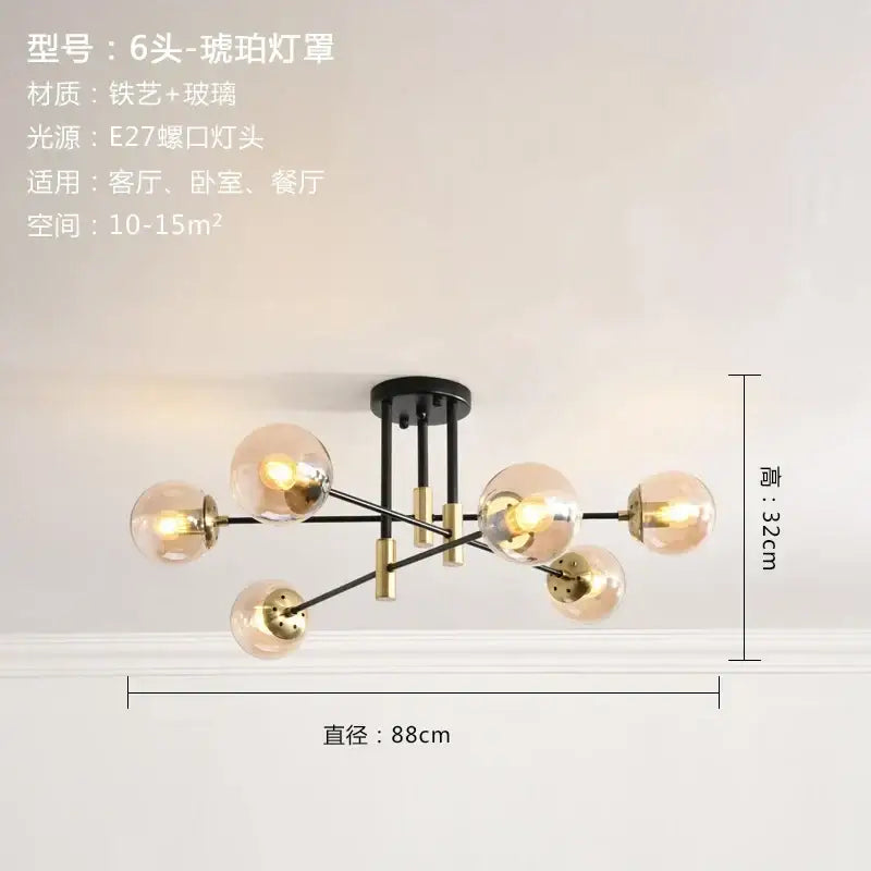 Modern black and gold glass ball led chandelier with six black iron and brass glass orbs for living room decorbites glass ball
