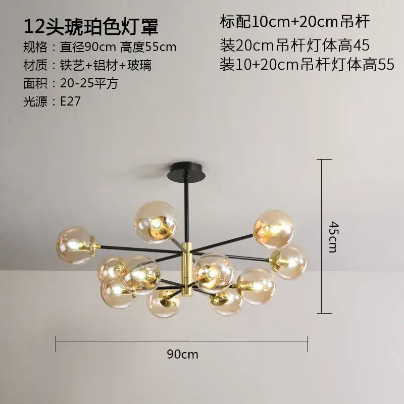 A modern black and gold ball led chandelier with 12 frosted glass globe bulbs for living room decorbites glass ball lighting