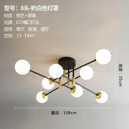 Modern black and gold glass ball led chandelier with eight frosted white globes decorbites glass ball living room light