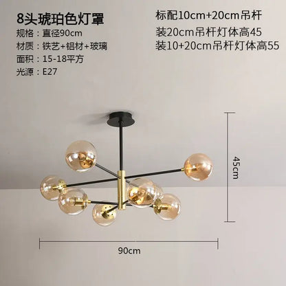 Modern black and gold glass ball led chandelier with eight frosted glass heads and brass metal frame for living room decorbites glass ball