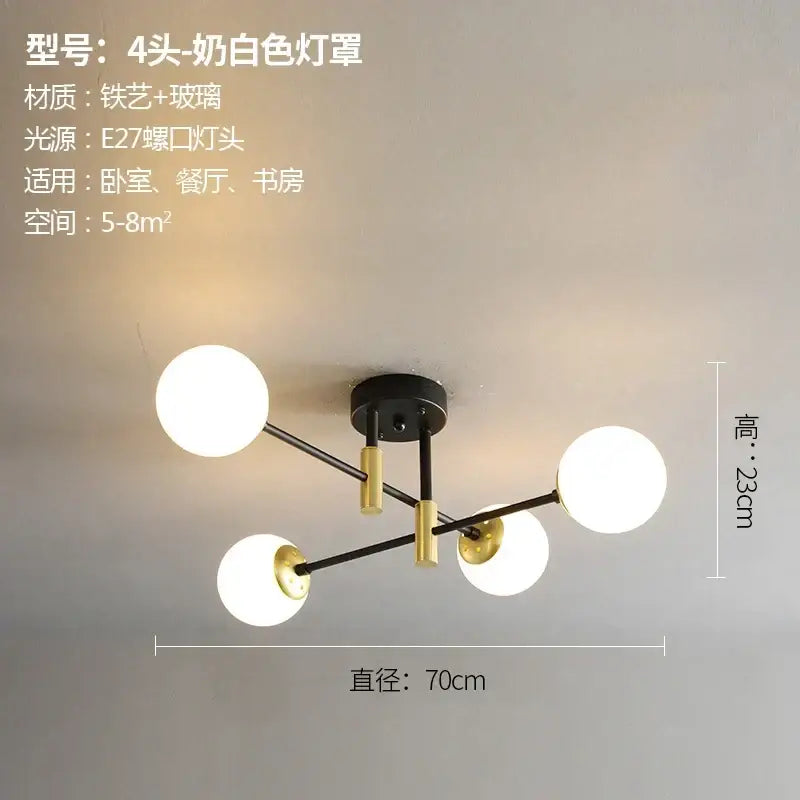 Modern black and gold glass ball led chandelier with four frosted glass globes on metal arms for living room decorbites glass ball