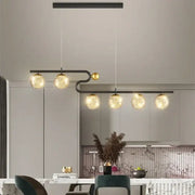 Modern black and gold glass ball led chandelier pendant with five glowing spherical bulbs for dining room decorbites glass ball