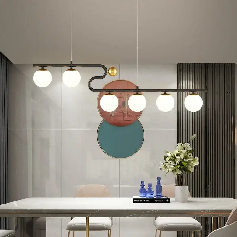 Modern black and gold chandelier pendant with five white glass ball led bulbs for dining room decorbites glass ball lighting
