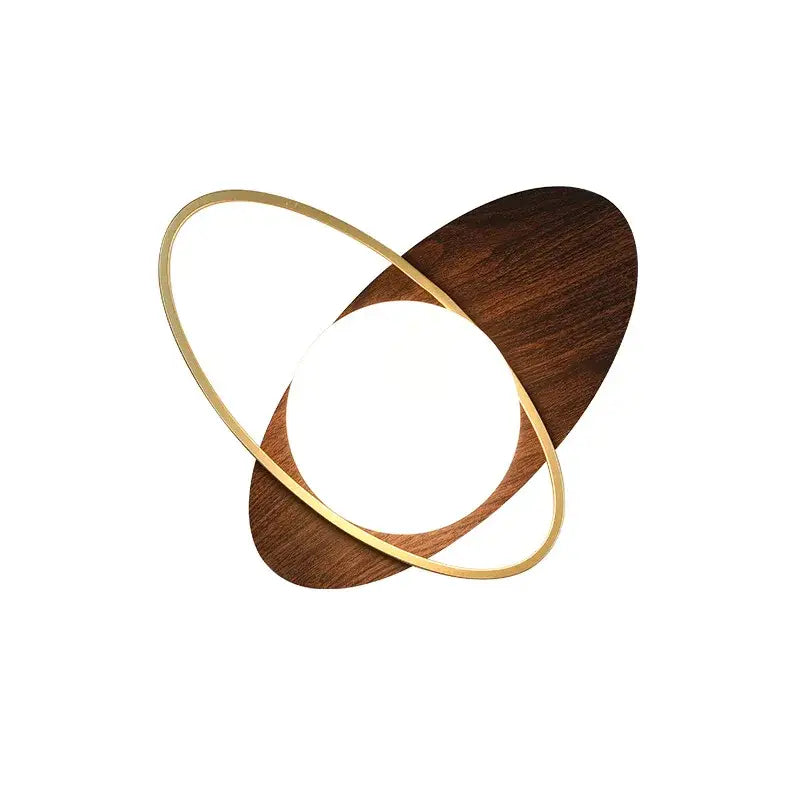 Modern black and gold glass ball led wall lamp with dark walnut oval base and sleek gold-toned circular ring decorbites glass ball