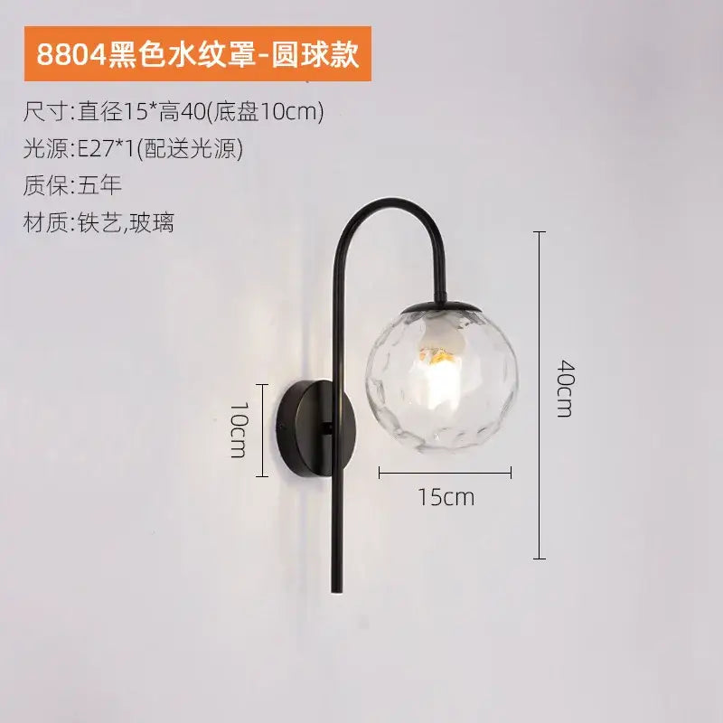 Modern black wrought iron and glass ball led wall sconce with faceted clear globe for decorbites glass ball lighting