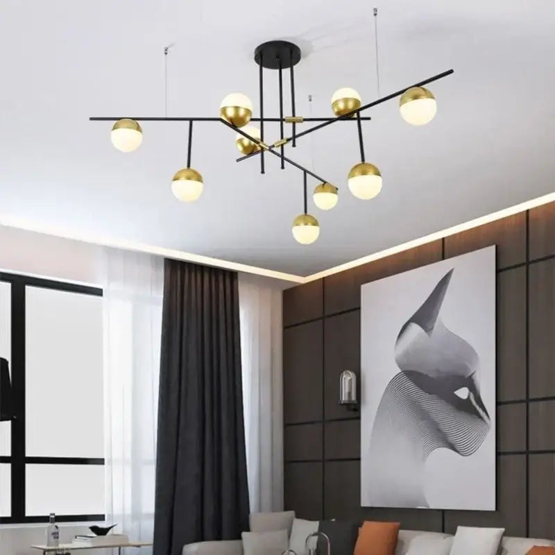 Modern black and gold glass ball pendant lamp with minimalist geometric design for dining room decorbites glass ball fixture