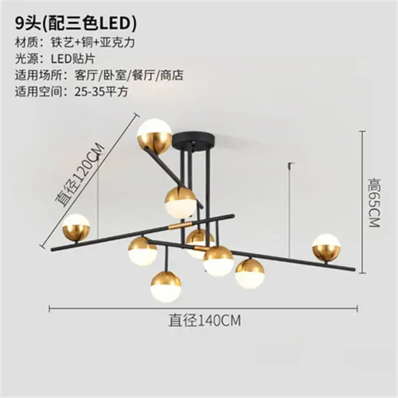 Modern black and gold glass ball pendant lamp with copper frame and three color led lighting for dining room decorbites glass ball pendant